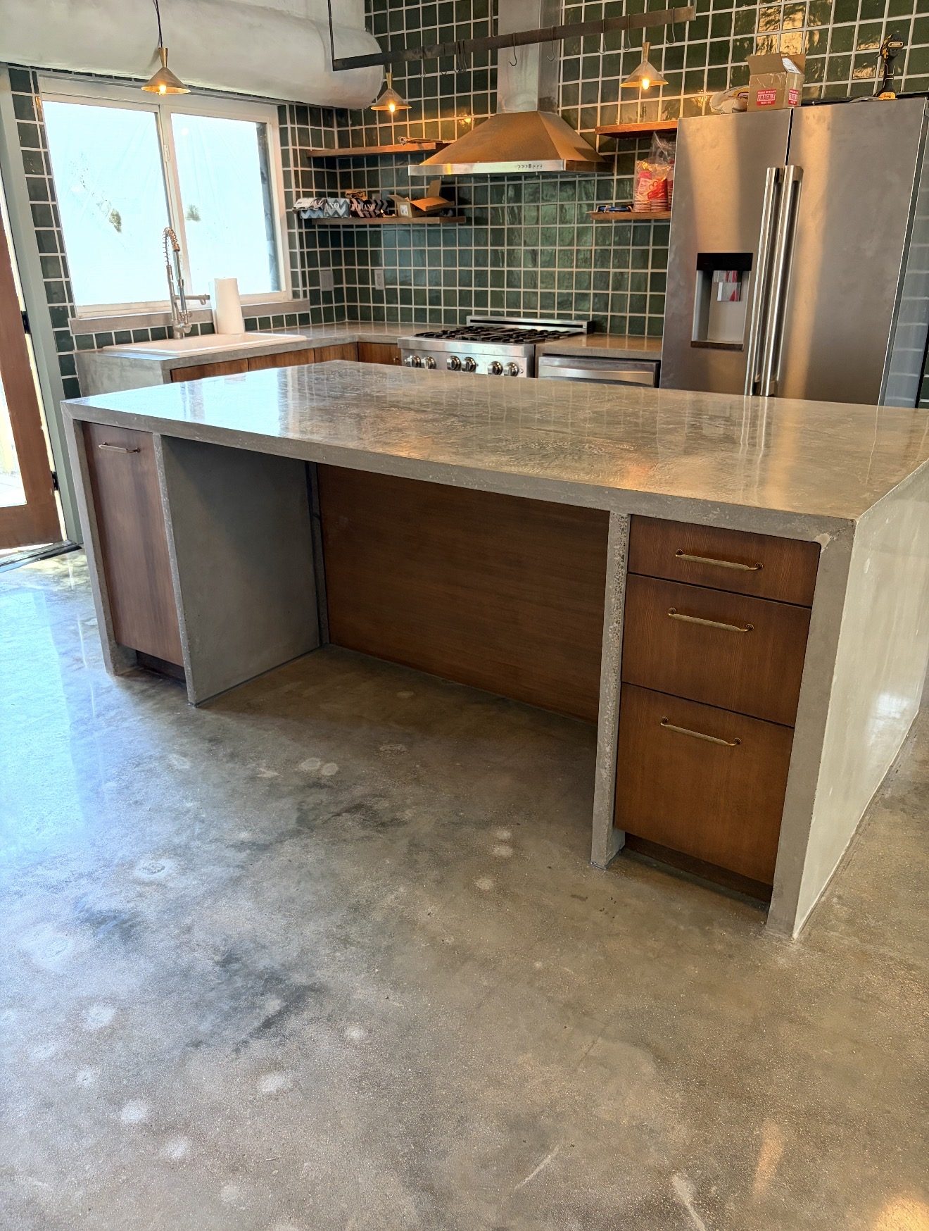 Custom concrete kitchen island countertop