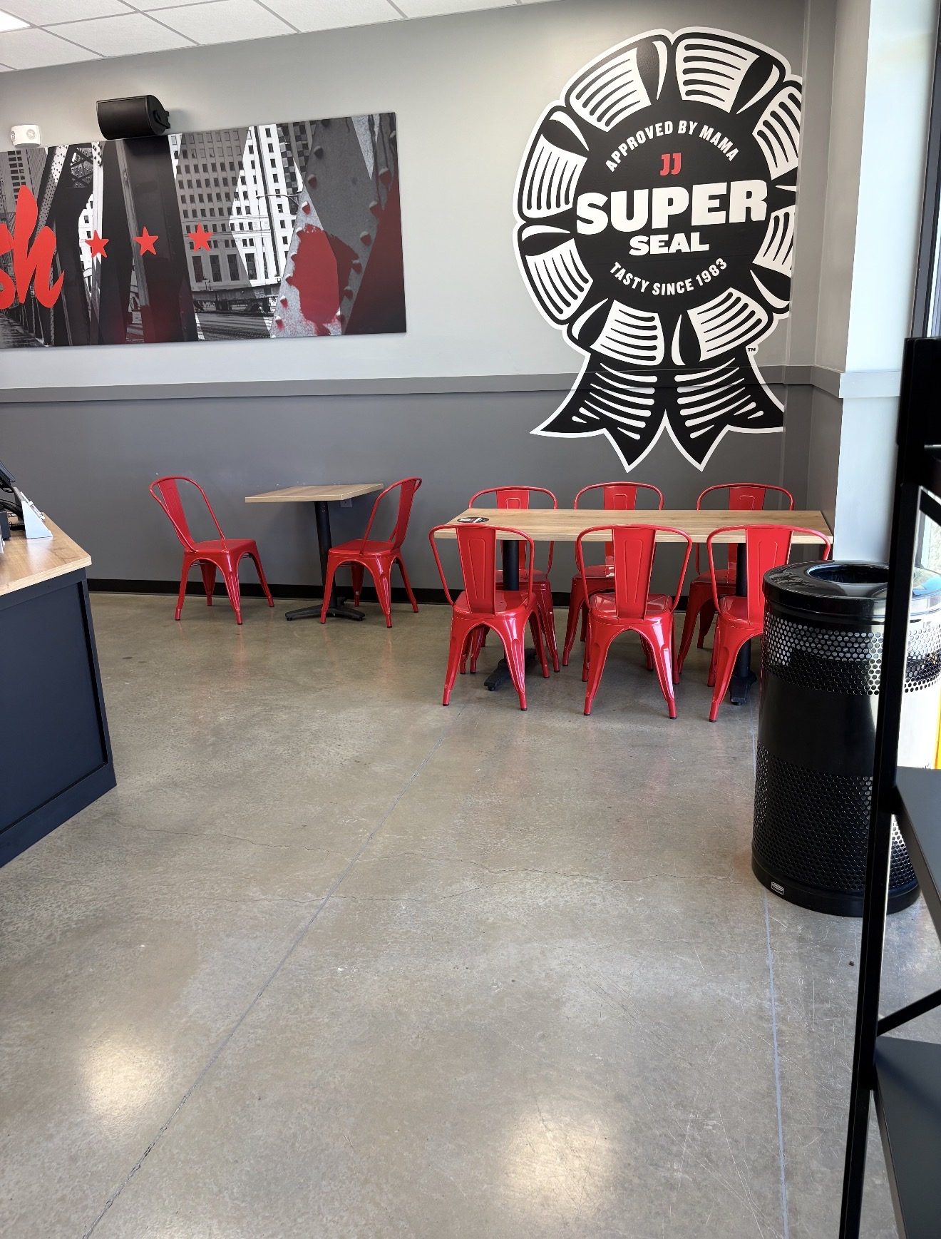 Polished concrete floor, quick-service restaurant